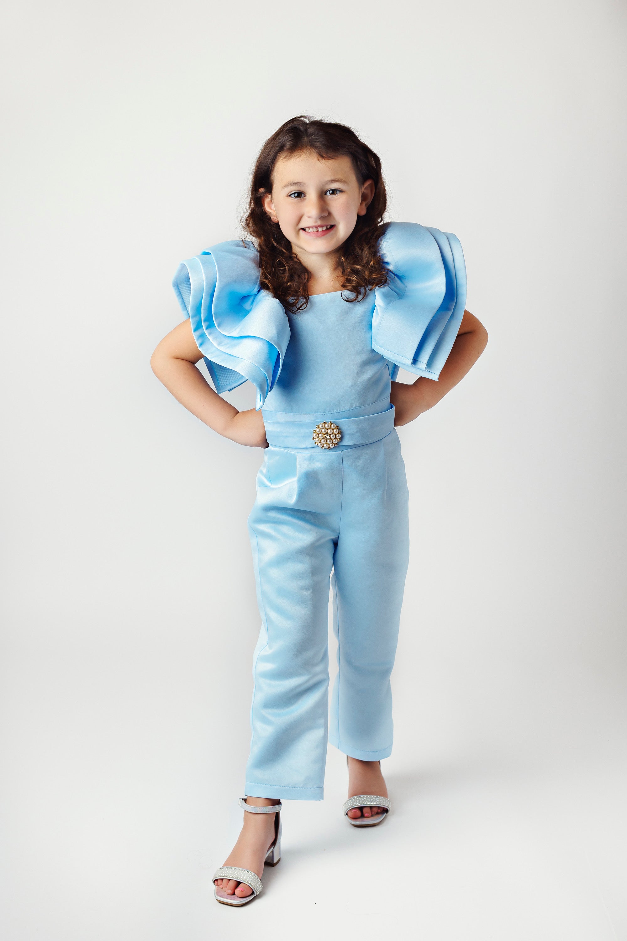 Baby Blue Pearl and Rhinestone Jumpsuit Aila Marie Couture